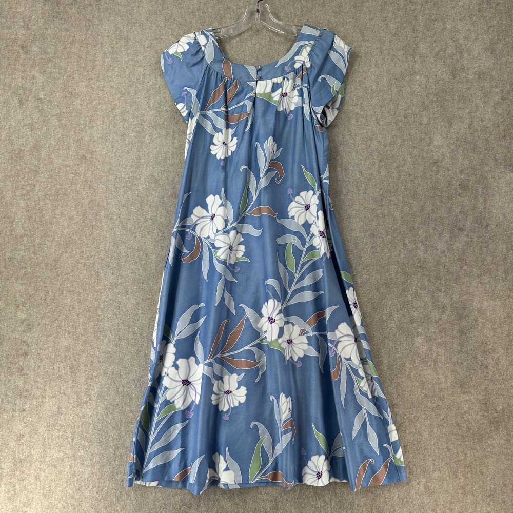 VTG Sun Fashions Hawaiian Dress Muumuu Midi Floral Light Blue‎ Long Women Sz 8